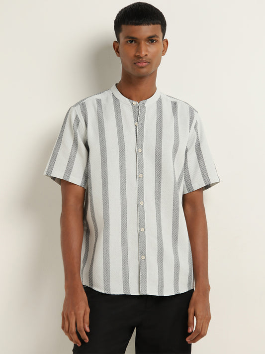 ETA Grey Striped Design Resort-Fit Cotton Shirt