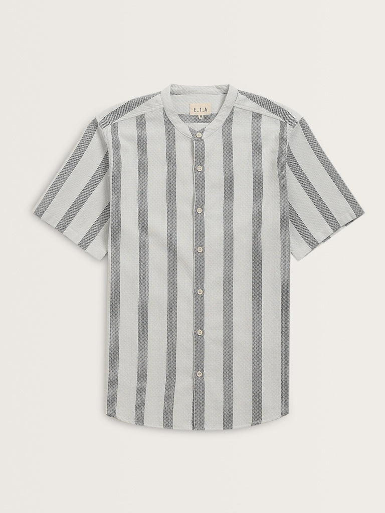 ETA Grey Striped Design Resort-Fit Cotton Shirt