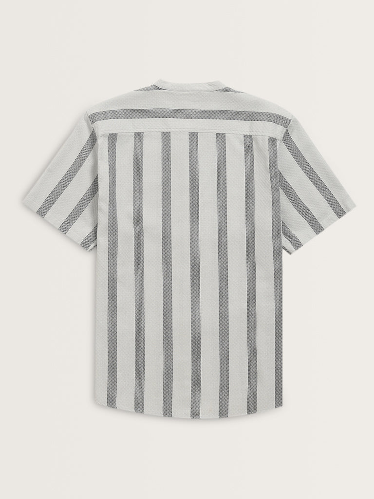 ETA Grey Striped Design Resort-Fit Cotton Shirt