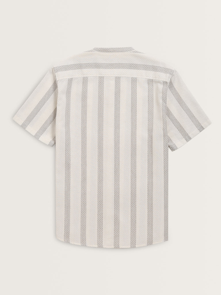 ETA Off-White Striped Design Resort-Fit Cotton Shirt