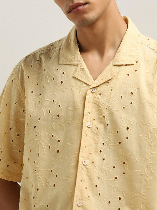 ETA Yellow Schiffli Embroidered Relaxed-Fit Cotton Shirt