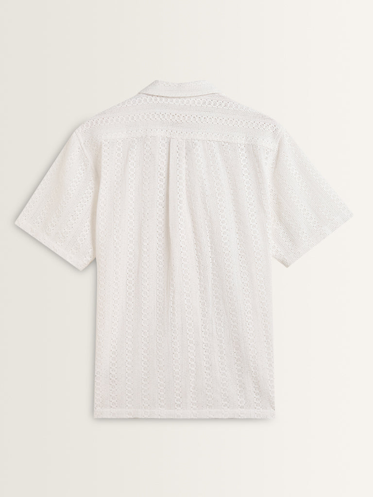 ETA White Crochet Design Relaxed-Fit Cotton Shirt