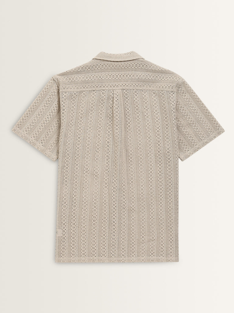 ETA Light Taupe Crochet Design Relaxed-Fit Cotton Shirt