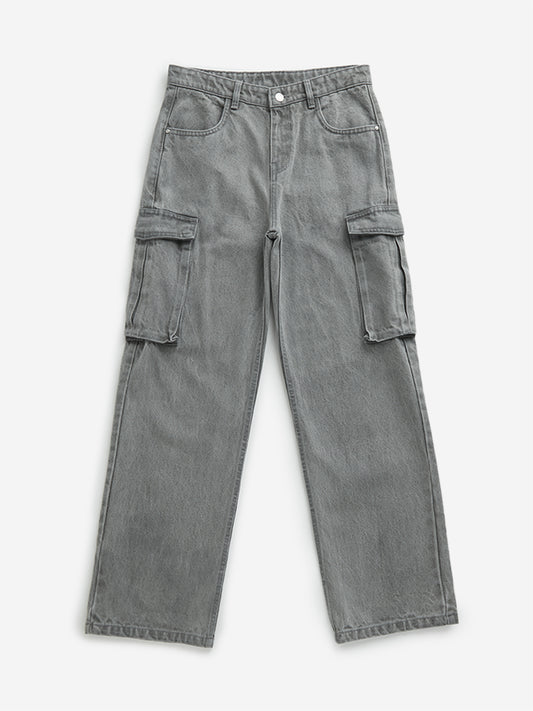 Y&F Kids Grey Straight - Fit Mid - Rise Jeans