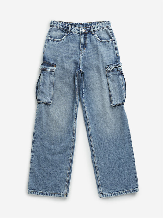 Y&F Kids Blue Straight - Fit Mid - Rise Jeans