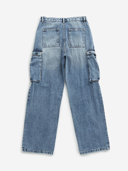 Y&F Kids Blue Straight - Fit Mid - Rise Jeans