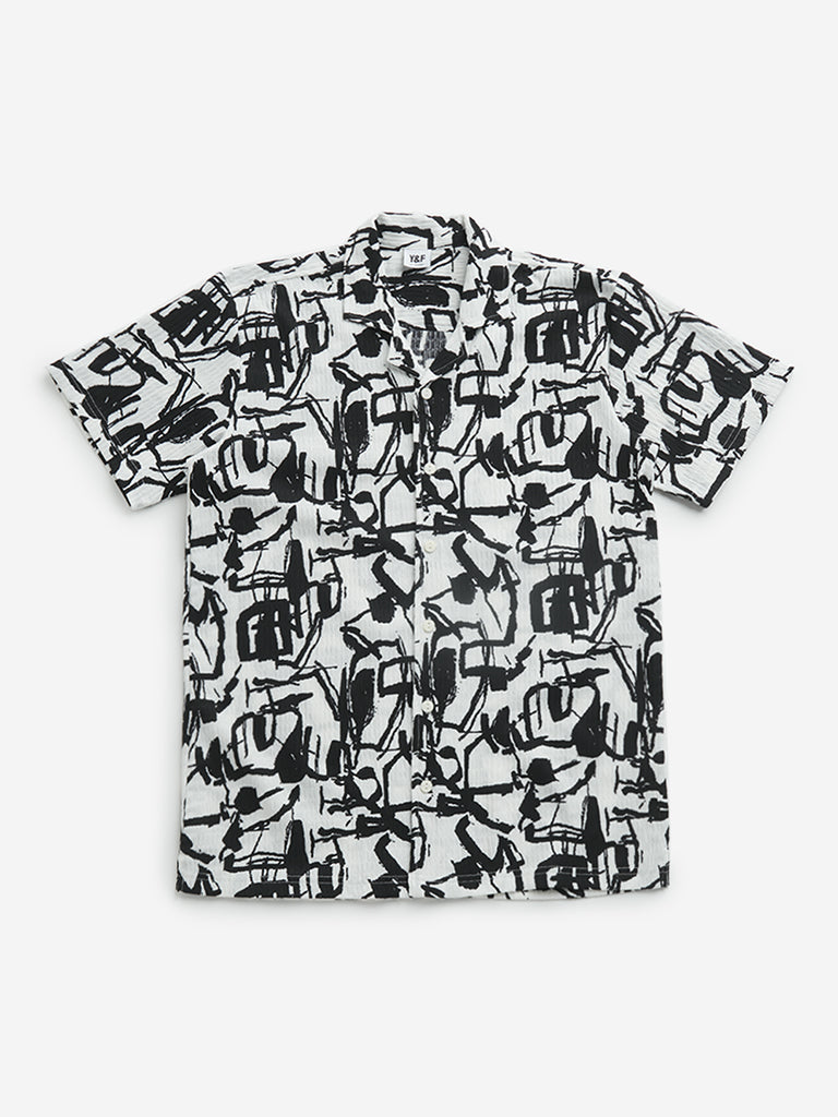 Y&F Kids Black Abstract Printed Resort-Fit Shirt