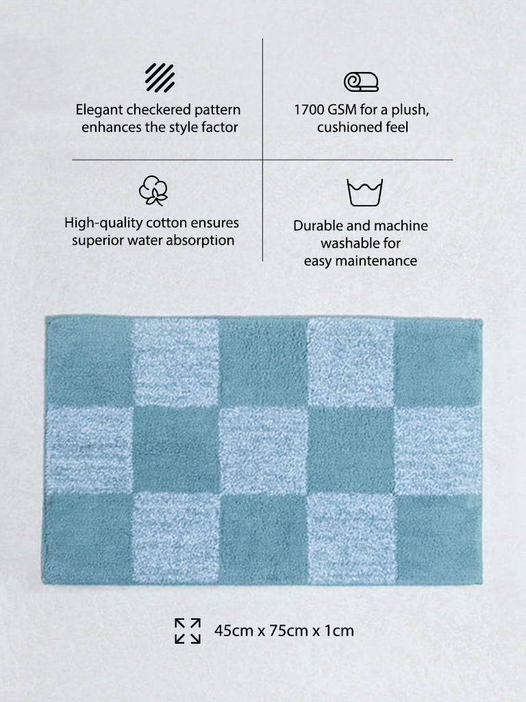 Westside Home Dusty Blue Checkered Design Bathmat