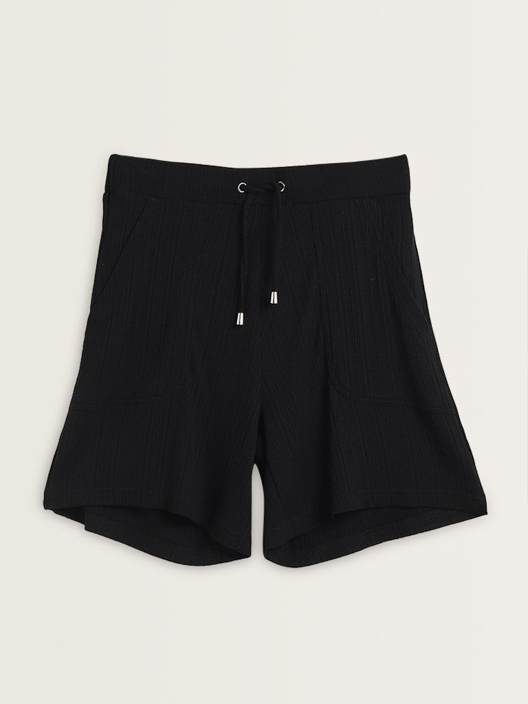 Wunderlove Black Ribbed High-Rise Shorts