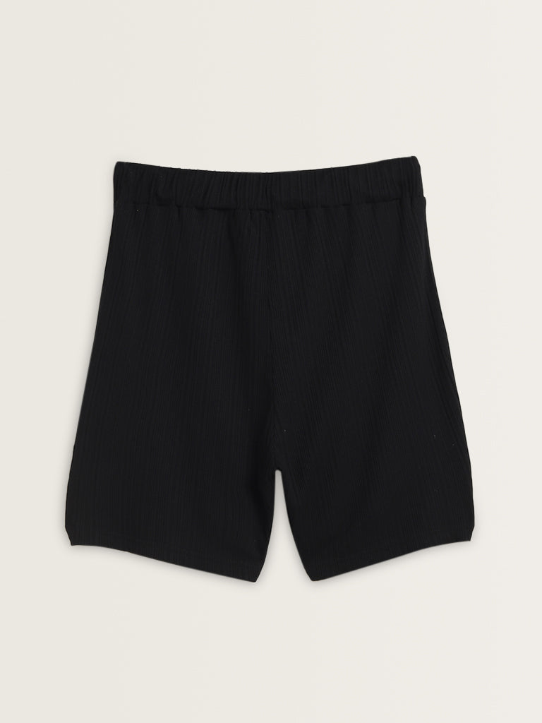 Wunderlove Black Ribbed High-Rise Shorts