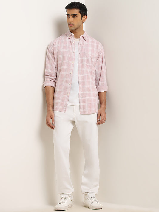 WES Casuals Pink Checks Printed Relaxed-Fit Cotton Shirt
