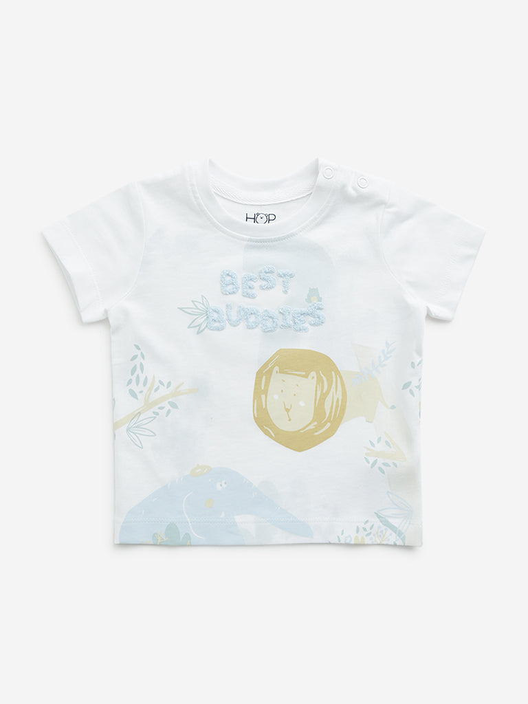 HOP Baby White Animal Printed T-Shirt