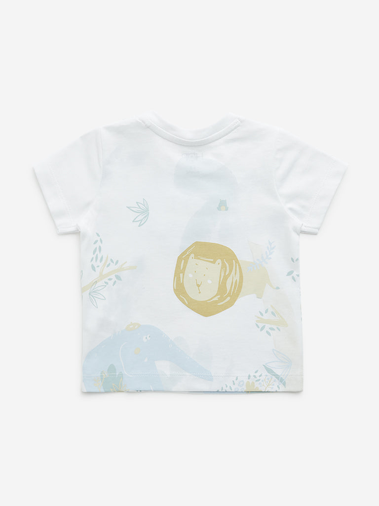 HOP Baby White Animal Printed T-Shirt