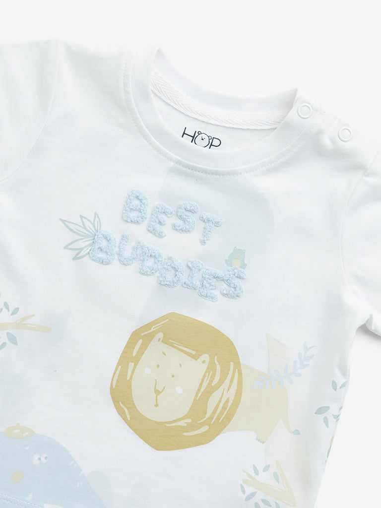 HOP Baby White Animal Printed T-Shirt