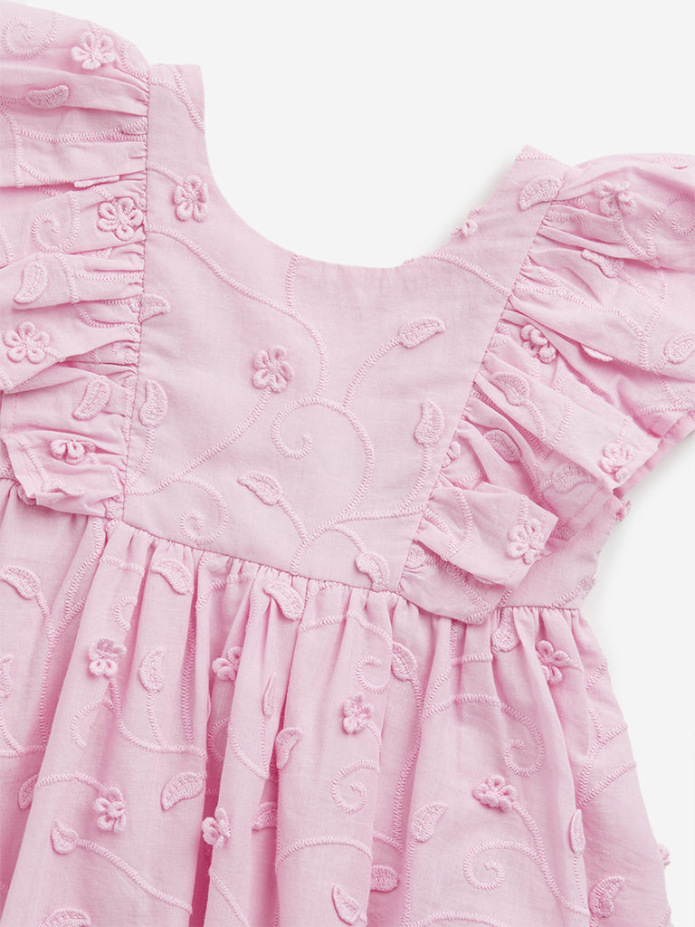 HOP Baby Pink Floral Embroidered A-Line Dress