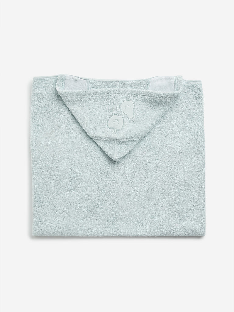 HOP Baby Teal Embroidered Hooded Cotton Towel