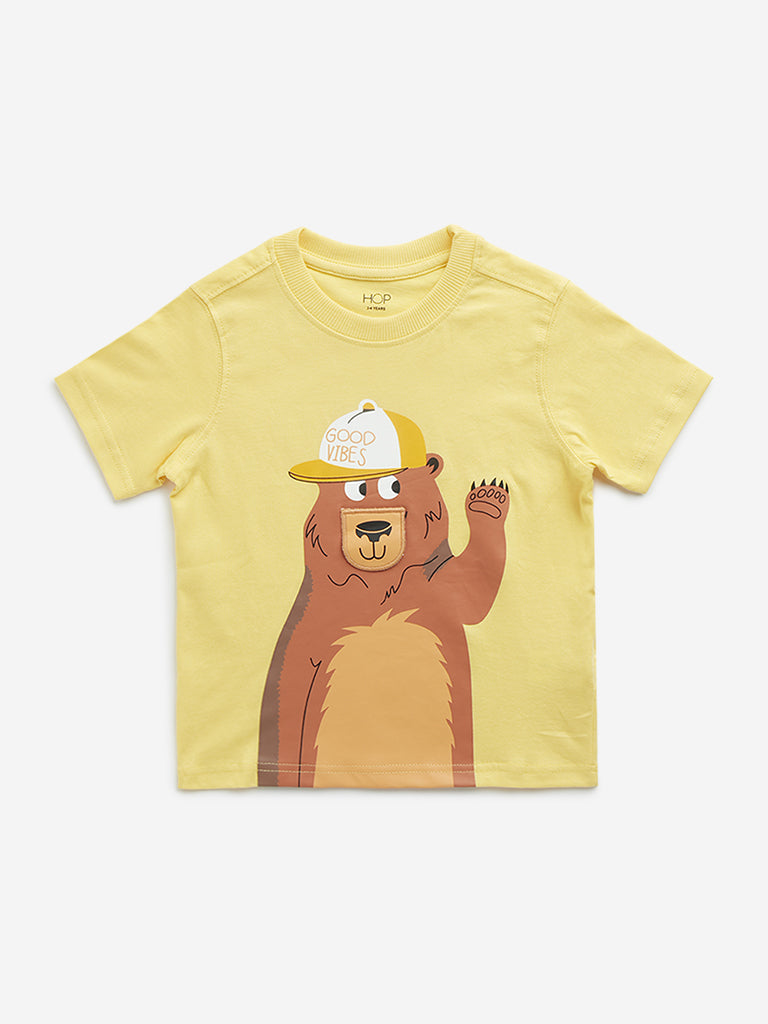 HOP Kids Yellow Bear Printed Cotton T-Shirt