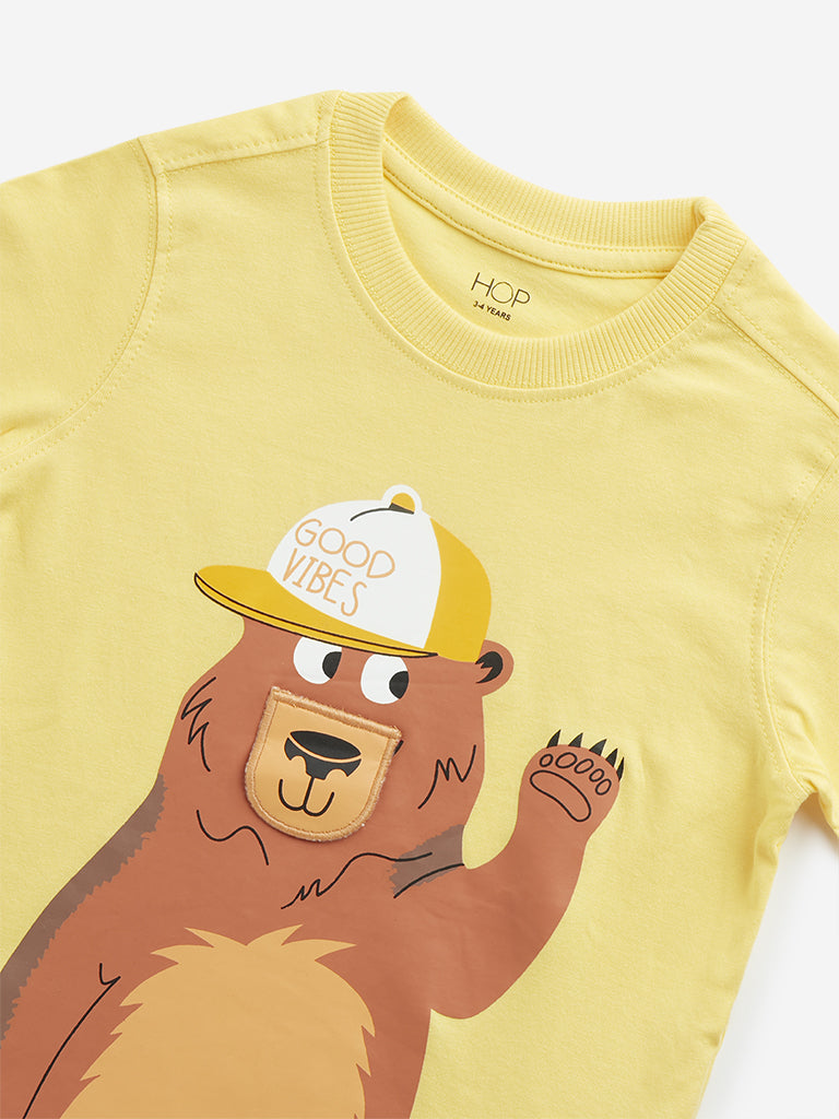 HOP Kids Yellow Bear Printed Cotton T-Shirt