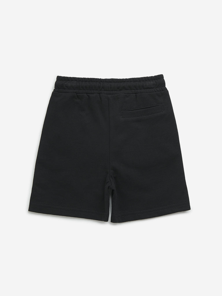 HOP Kids Black Text Design Mid-Rise Cotton Shorts