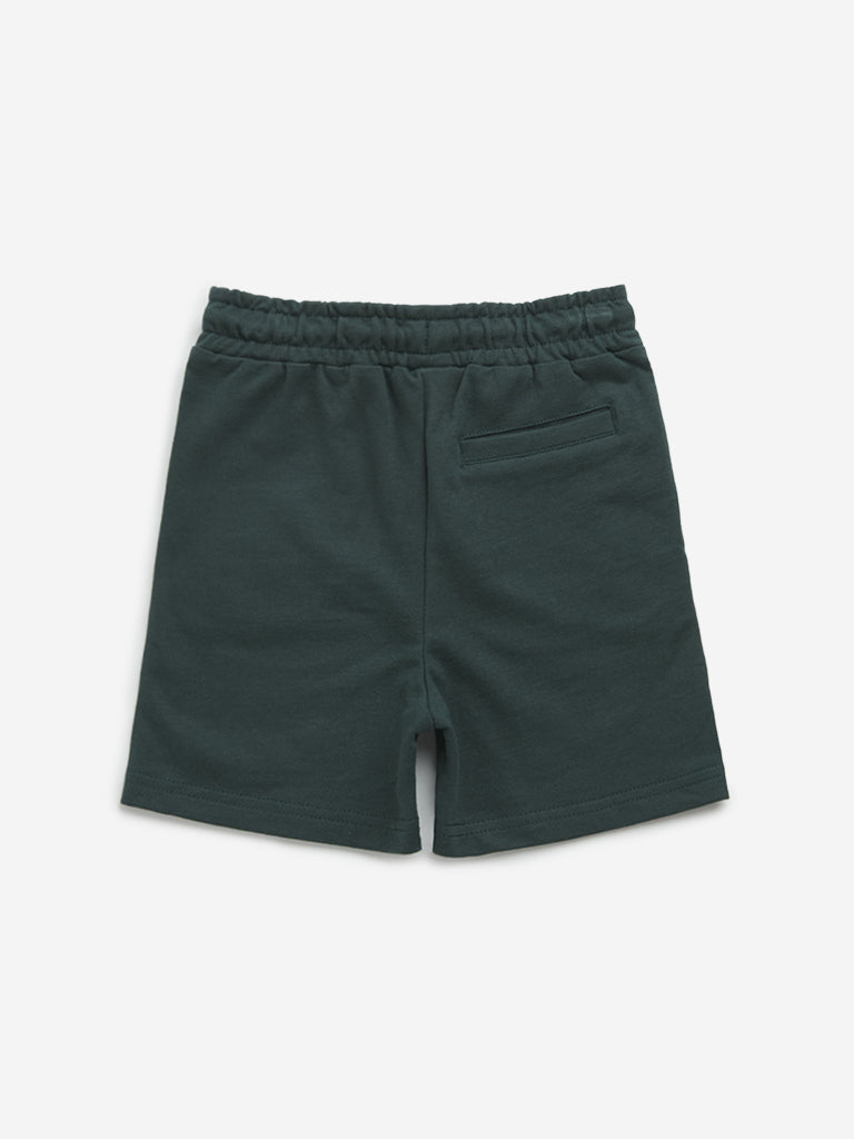 Buy HOP Kids Emerald Green Text Mid-Rise Cotton Shorts from Westside