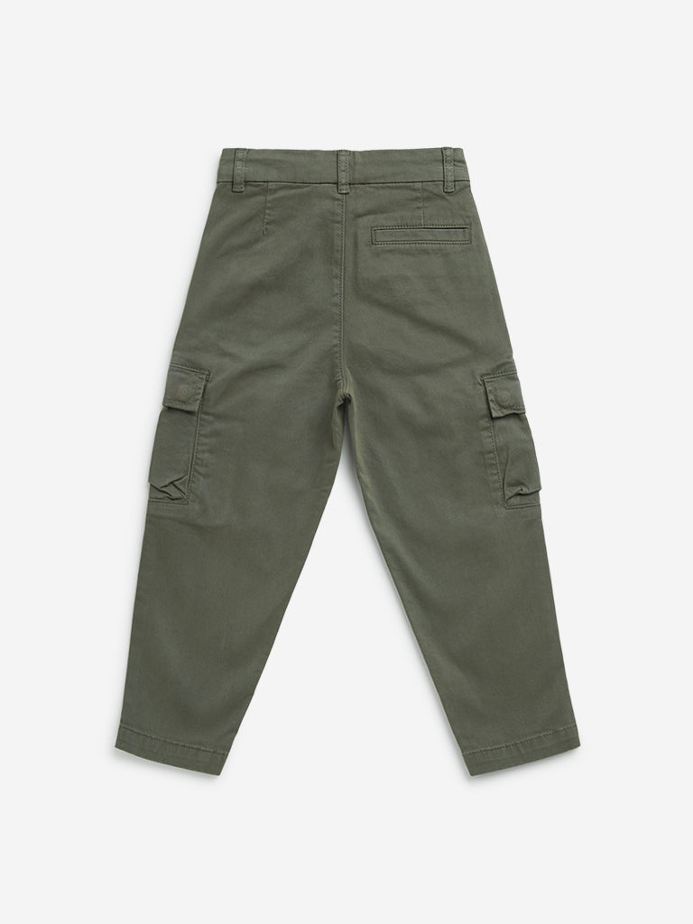 HOP Kids Olive Cargo-Style Mid-Rise Cotton Blend Trousers