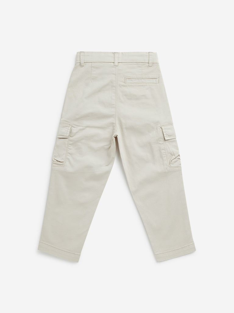 HOP Kids Beige Cargo-Style Mid-Rise Cotton Blend Trousers