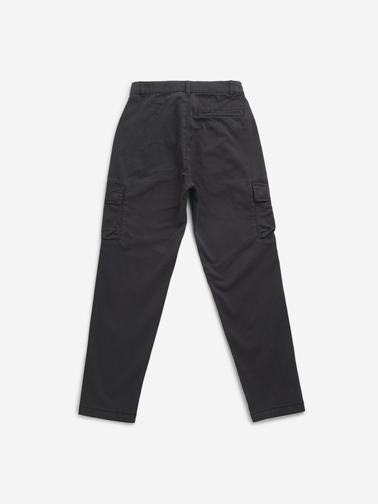 HOP Kids Grey Cargo-Style Mid-Rise Cotton Blend Trousers