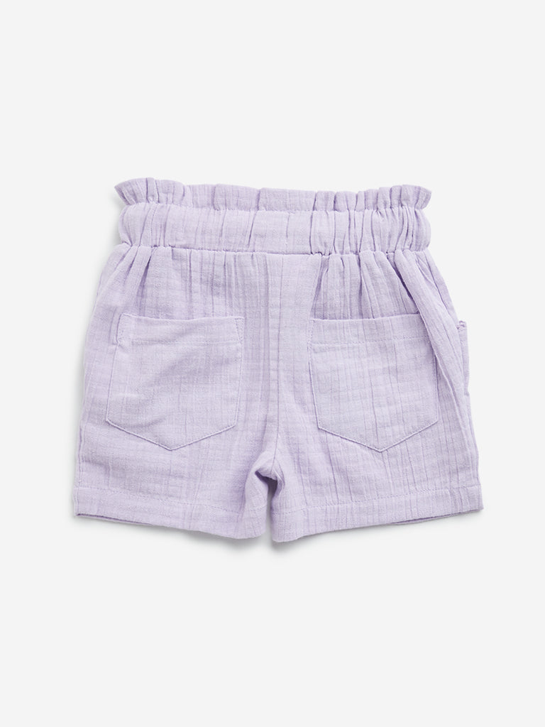 HOP Kids Lilac Paper-Bag Waist High-Rise Cotton Shorts