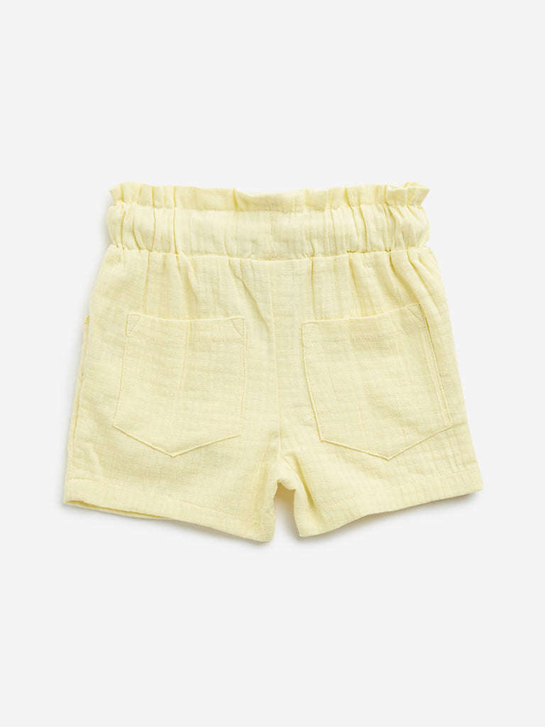HOP Kids Yellow Paper-Bag Waist High-Rise Cotton Shorts