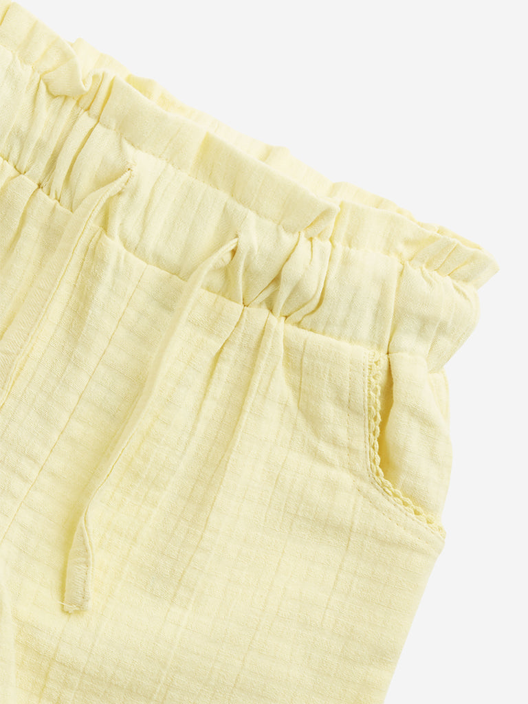 HOP Kids Yellow Paper-Bag Waist High-Rise Cotton Shorts