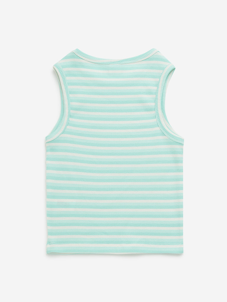 Y&F Kids Mint Striped Ribbed Textured Cotton Top