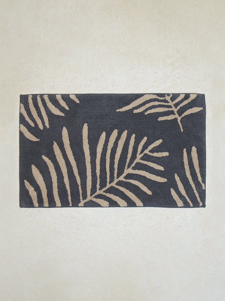 Westside Home Navy Leaf Printed Bathmat