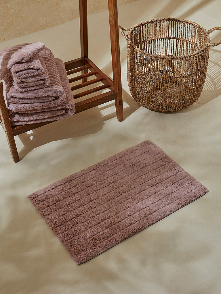 Westside Home Blush Pink Self-Striped Fluffy Bathmat