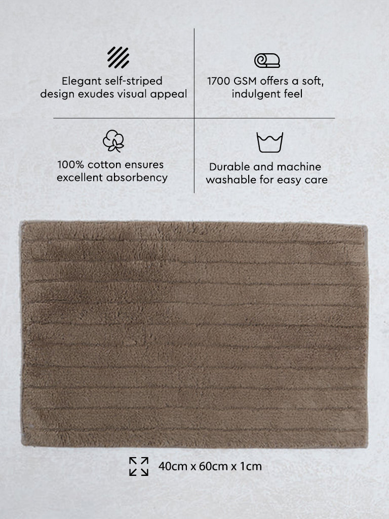 Westside Home Tan Self-Striped Bathmat