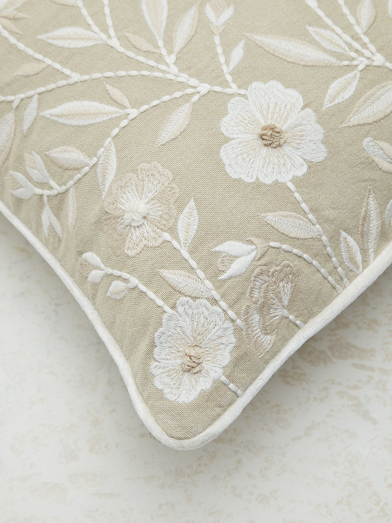 Westside Home Off-White Floral Embroidered Cushion Cover