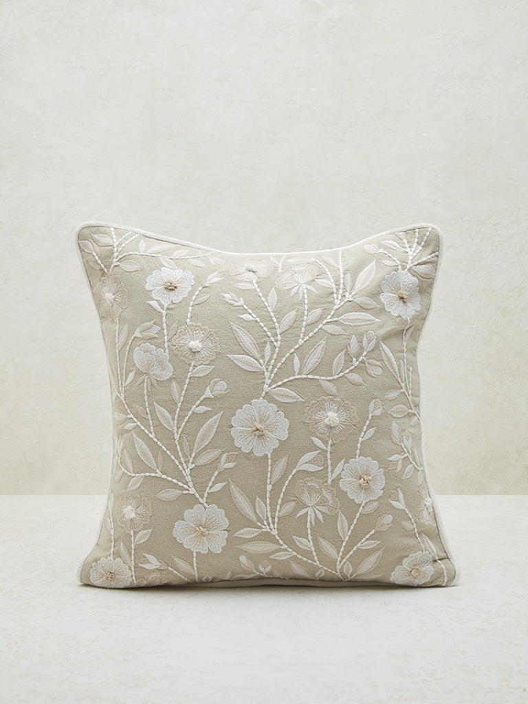 Westside Home Beige Floral Printed Cushion Cover