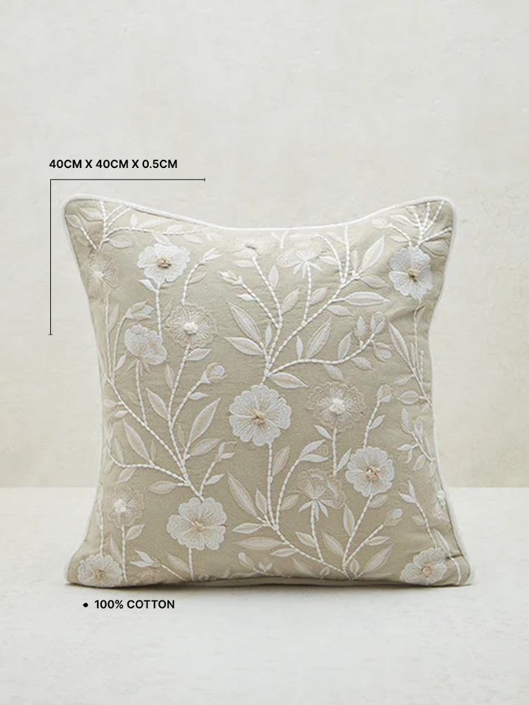 Westside Home Beige Floral Printed Cushion Cover