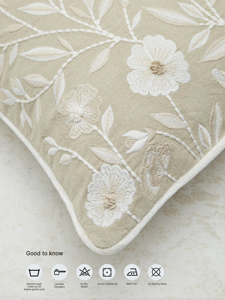 Westside Home Beige Floral Printed Cushion Cover