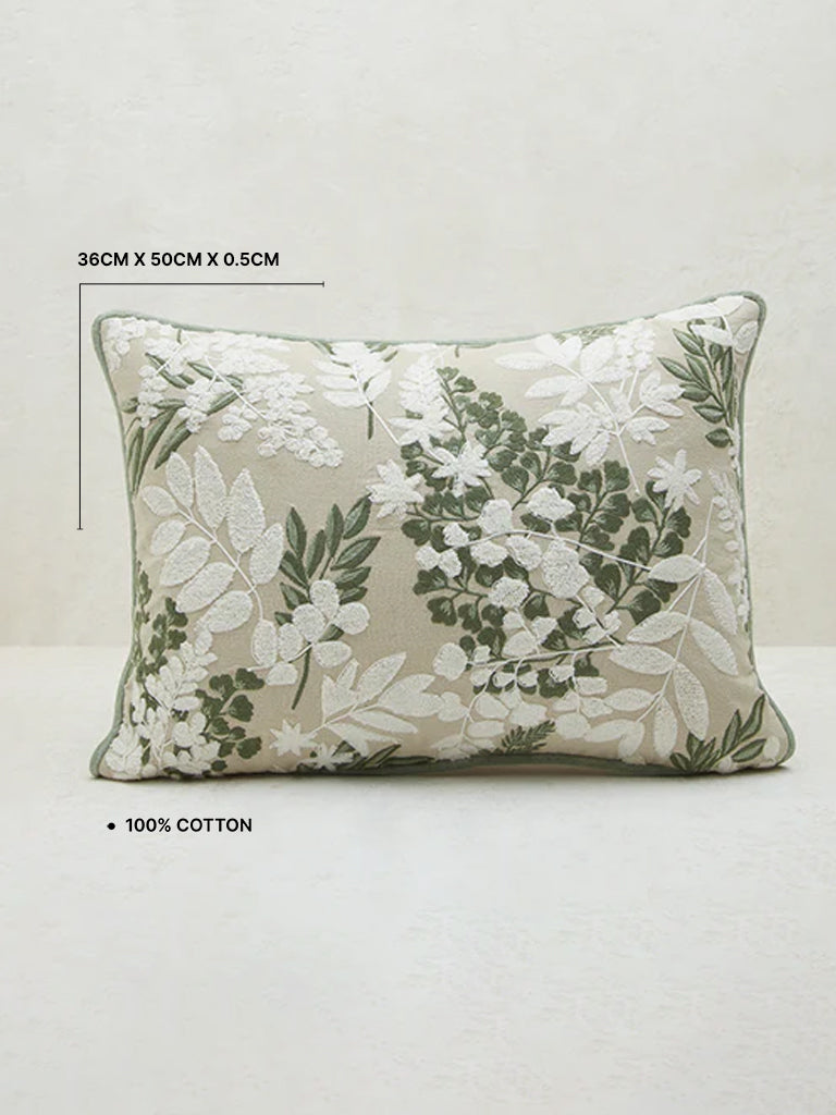 Westside Home Green Floral Embroidered Cushion Cover