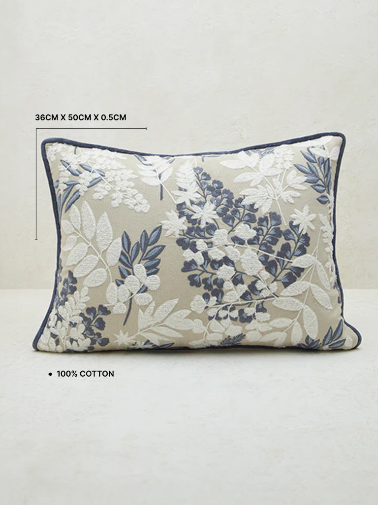 Westside Home Dusty Blue Floral Embroidered Long Cushion Cover