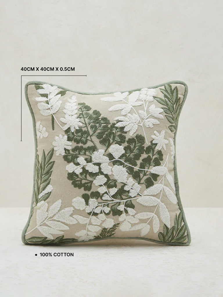 Westside Home Green Floral Embroidered Cushion Cover