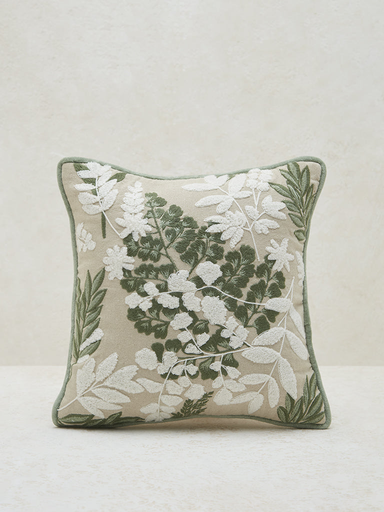 Westside Home Green Floral Embroidered Cushion Cover