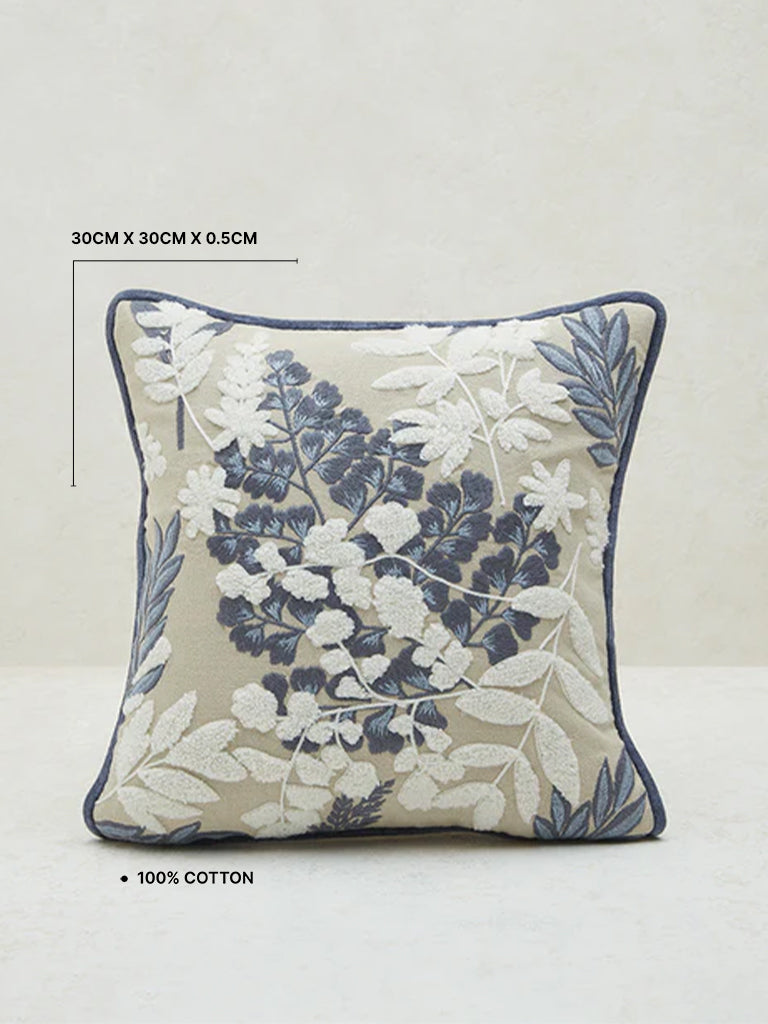 Westside Home Dusty Blue Floral Embroidered Cushion Cover