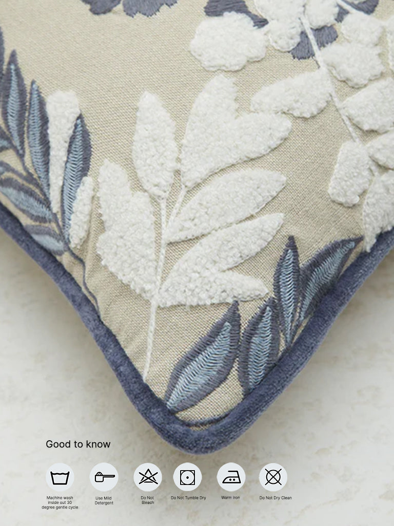 Westside Home Dusty Blue Floral Embroidered Cushion Cover