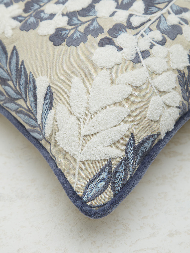 Westside Home Dusty Blue Floral Embroidered Cushion Cover