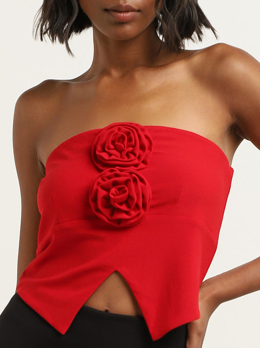 Nuon Red Floral Applique Tube Top