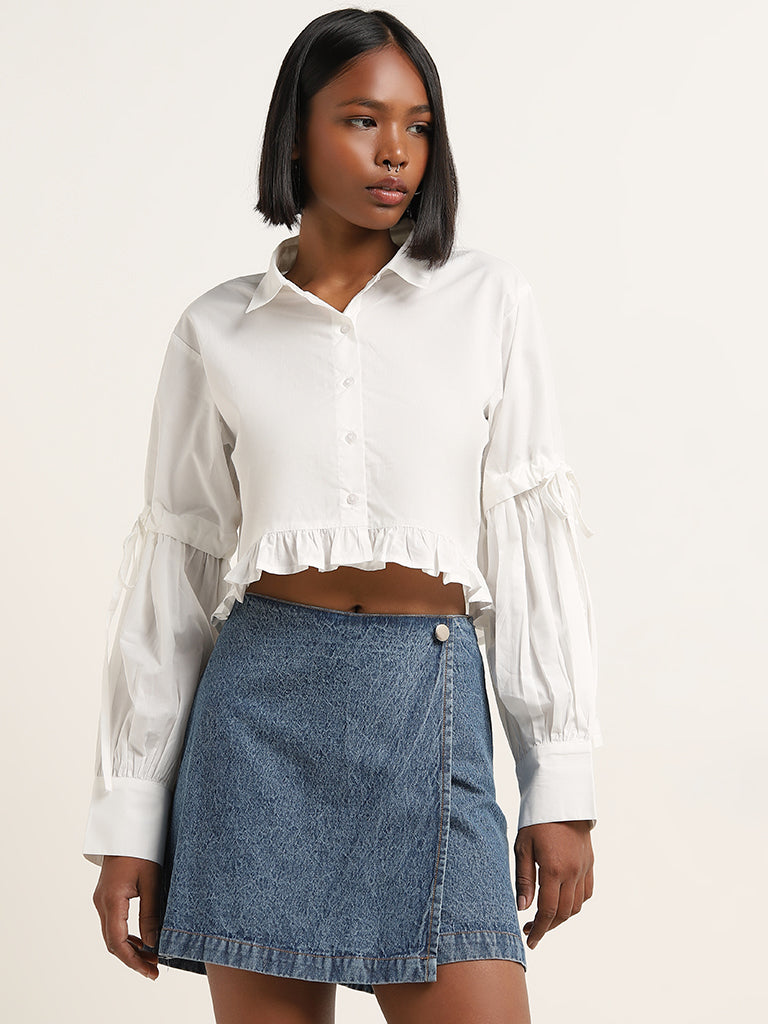 Nuon White Ruffle-Detailed Cotton Shirt