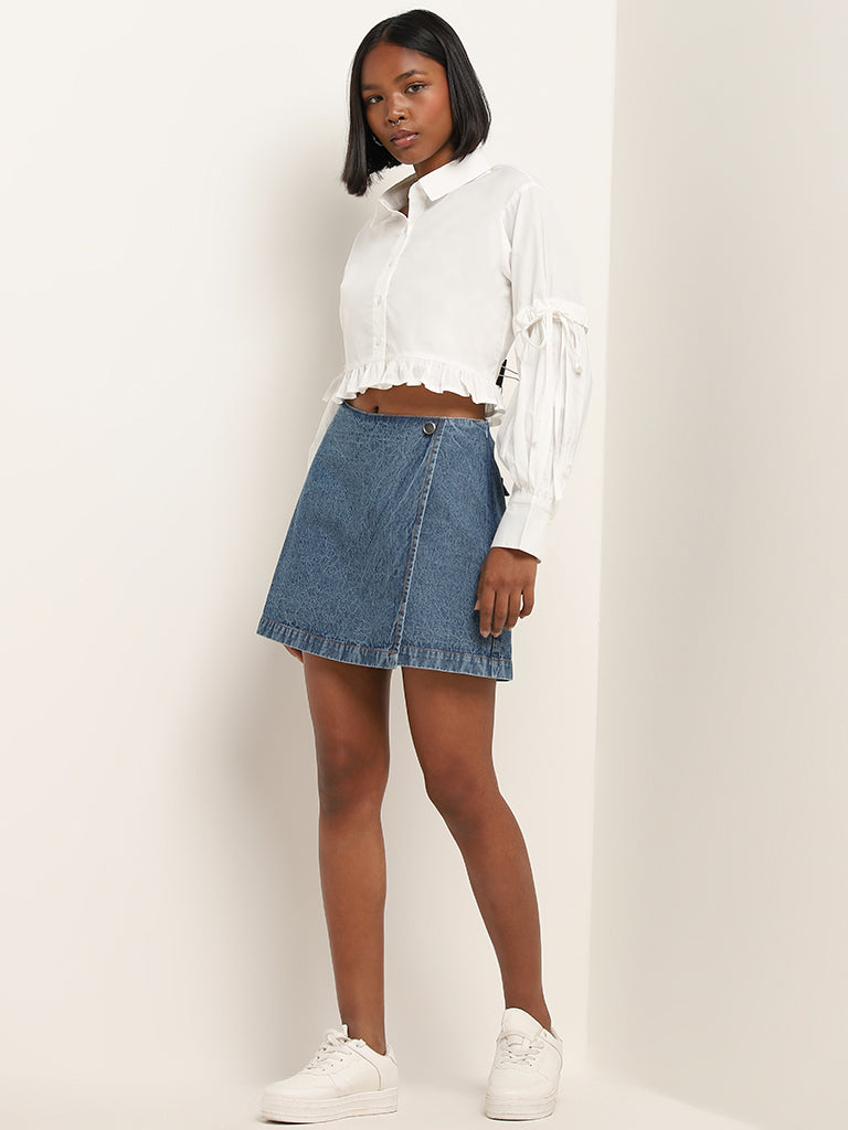 Nuon White Ruffle-Detailed Cotton Shirt