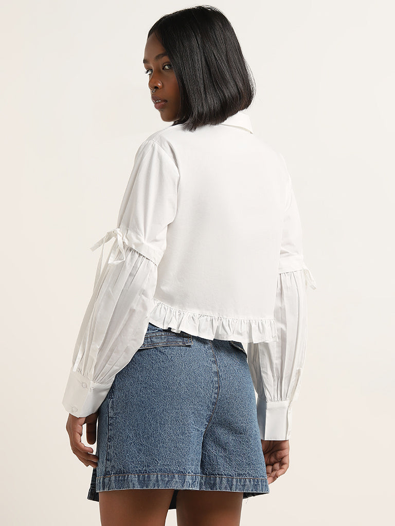 Nuon White Ruffle-Detailed Cotton Shirt