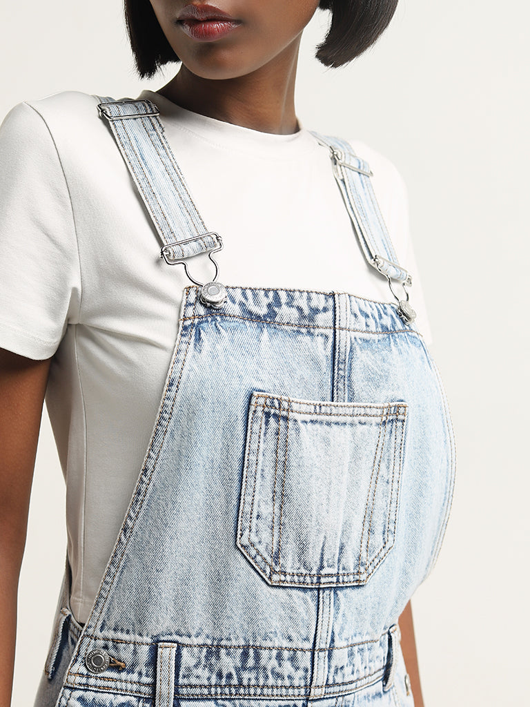 Nuon Light Blue Faded Denim Jumpsuit